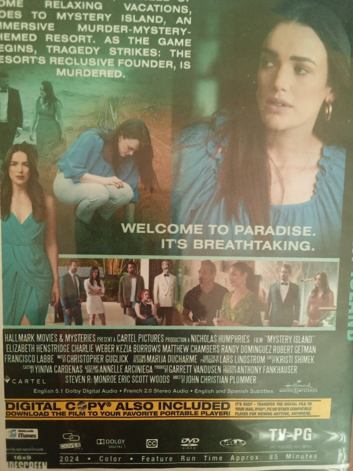 Mystery Island: Winner Takes All (2025) DVD with Elizabeth Henstridge in a DVD case with  cover art