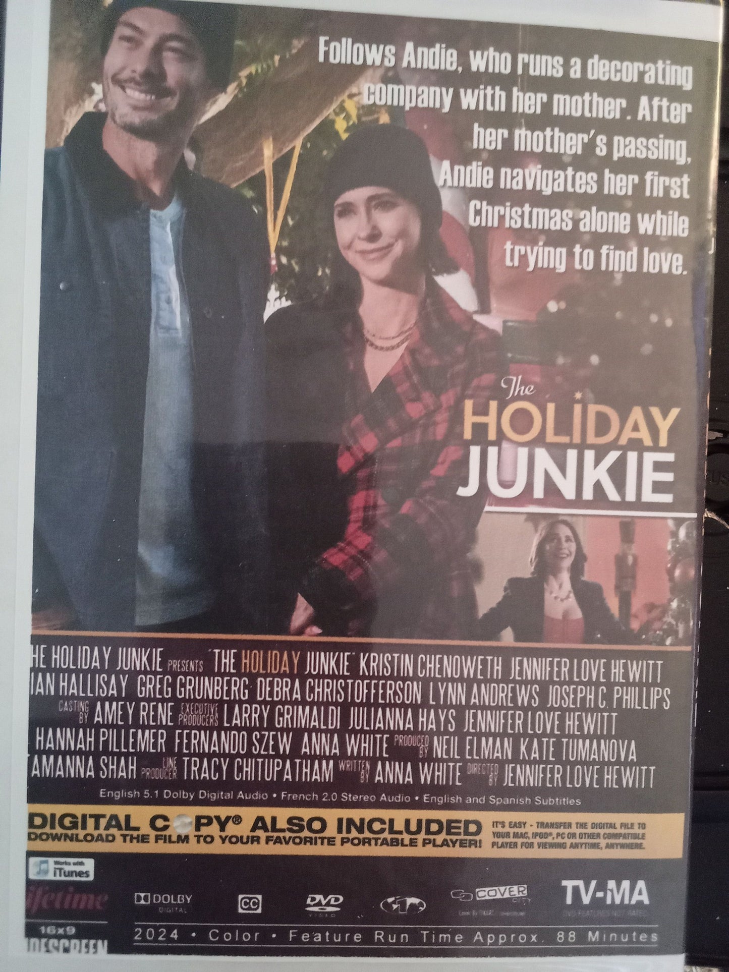 Holiday Junkie (2024) DVD with Jennifer Love Hewitt in a DVD case with artwork